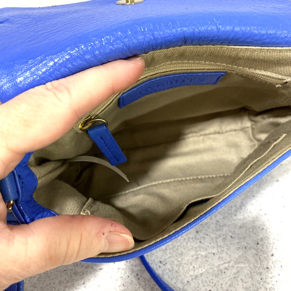 Talbots Blue Leather Crossbody Shoulder Bag Small Casual Purse Zip Flap Preppy - Picture 12 of 13